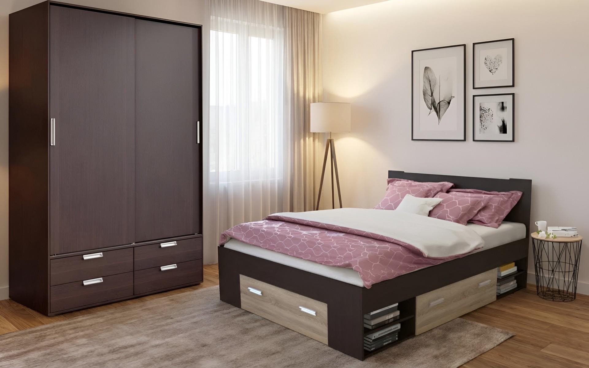 Set dormitor 140/200 Almaro S, wenge + stejar sonoma  1